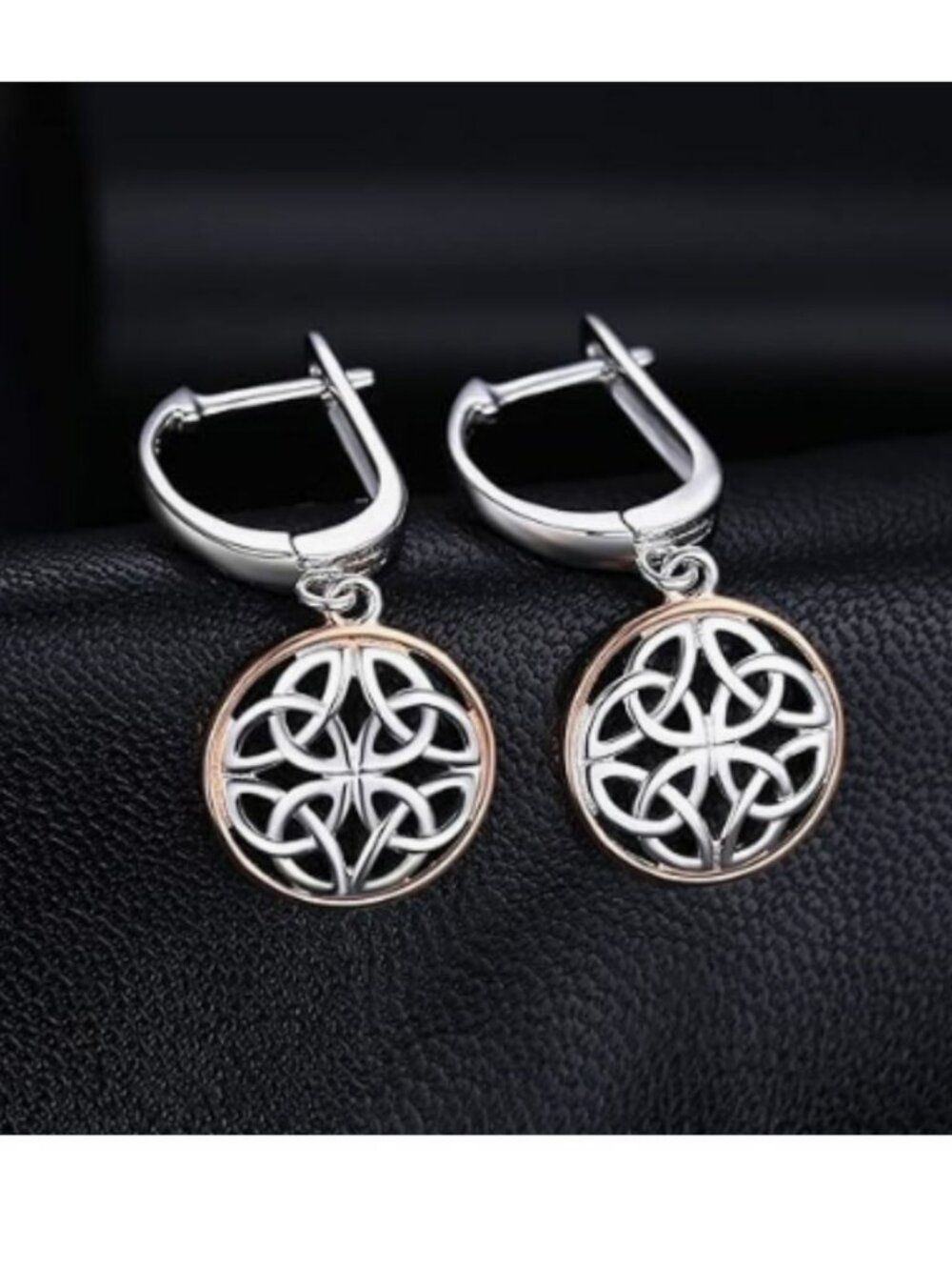 Irish Celtic Knot Dangle 14k Rose Gold Plated 925 Sterling Silver Hoop Earrings